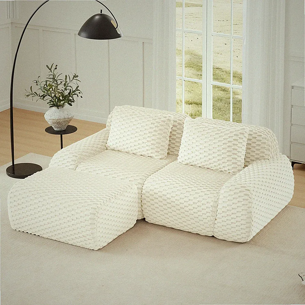 82" L-Shaped Modular Sectional Sofa, Flannelette Fabric, 2-Seater, Cream