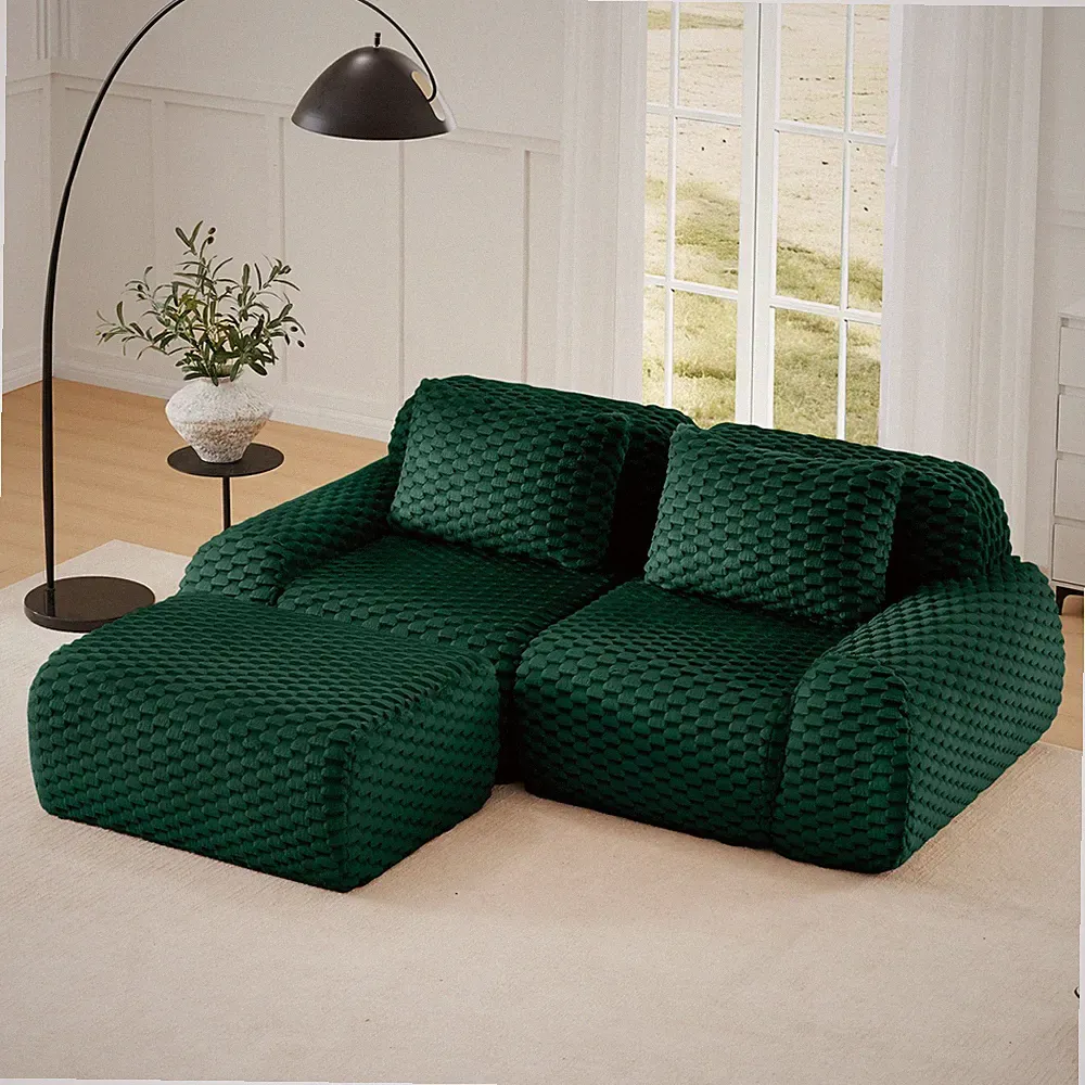 82" L-Shaped Modular Sectional Sofa, Flannelette Fabric, Green