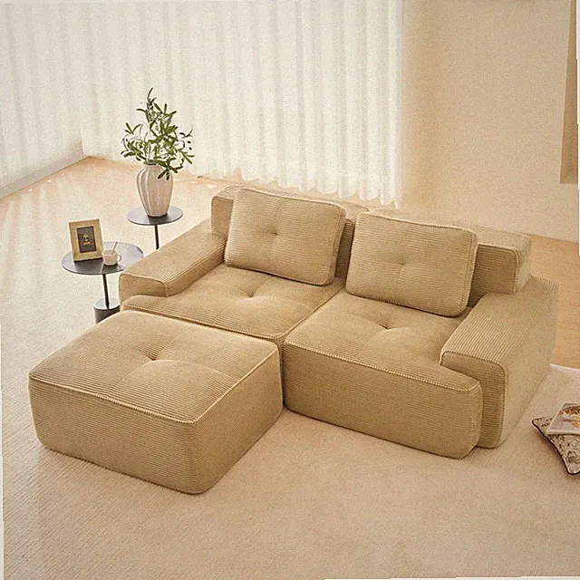 82" L-Shaped Modular Sectional Sofa w/ Ottoman, Corduroy, Camel