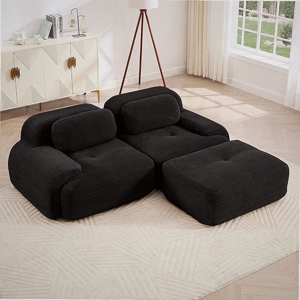 82" L-Shaped Oversized Corduroy Modular Sectional Loveseat Sofa with 1 Ottoman