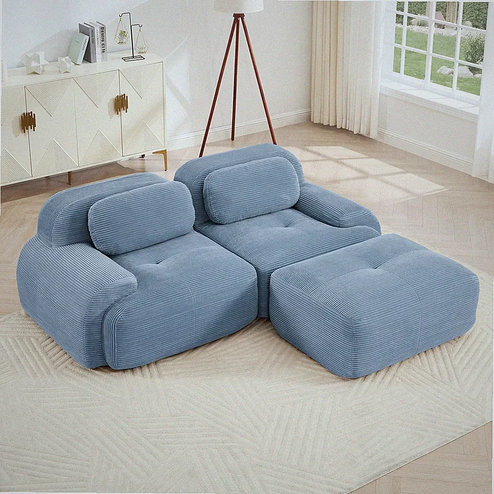 82'' L-shaped sofa in softCorduroy Fabric fabric modular design multiple com