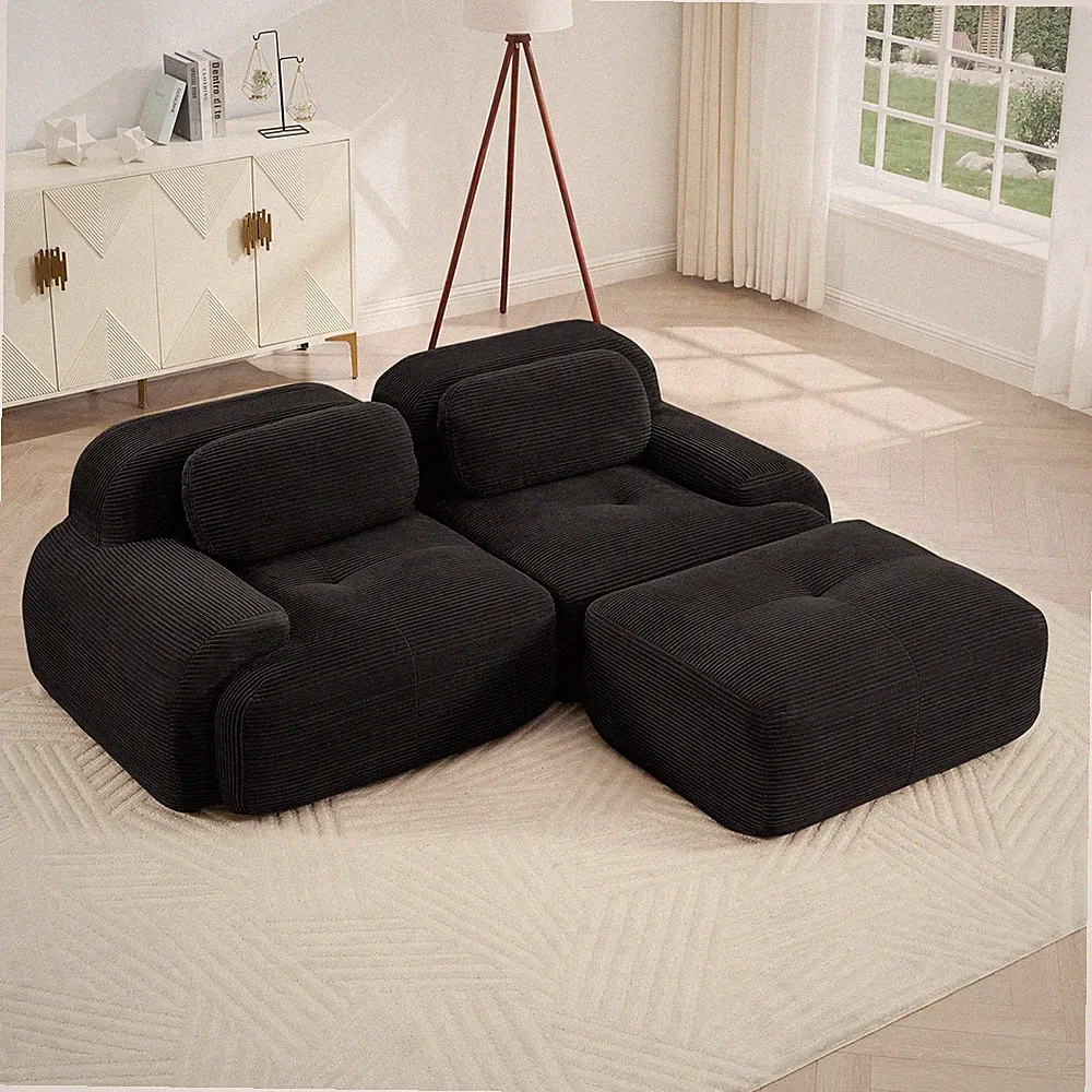 82'' L-shaped sofa in softCorduroy Fabric fabric modular design multiple comb