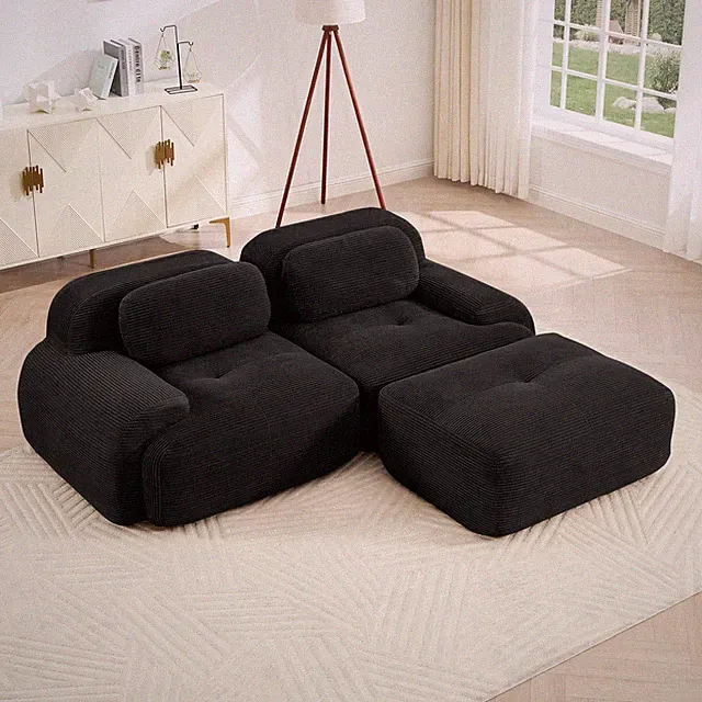 82'' L-shaped sofa in softCorduroy Fabric fabric modular design multiple comb