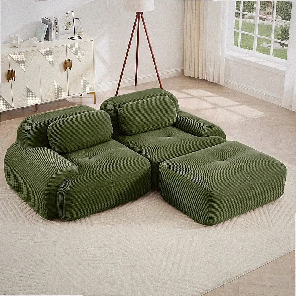 82'' L-shaped sofa in softCorduroy Fabric fabric modular design multiple combi