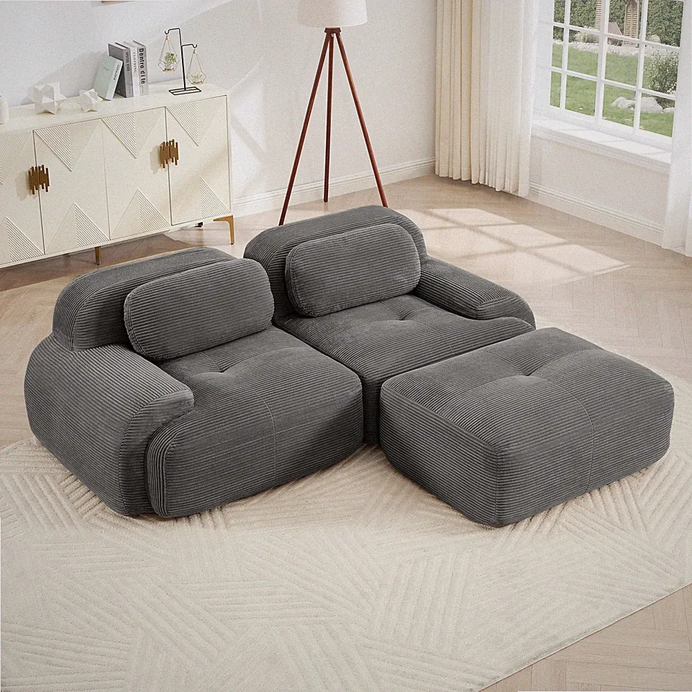 82'' L-shaped sofa in softCorduroy Fabric fabric modular design multiple combin