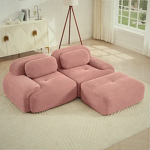82'' L-shaped sofa in softCorduroy Fabric fabric modular design multiple combin