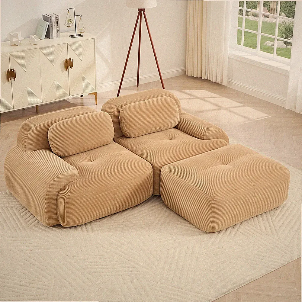 82'' L-shaped sofa in softCorduroy Fabric fabric modular design multiple combina