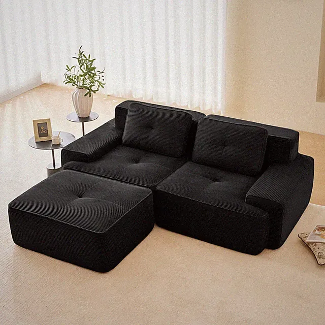 82" Modern L-Shaped Corduroy Sectional with Ottoman, Deep Seat, No Assembly