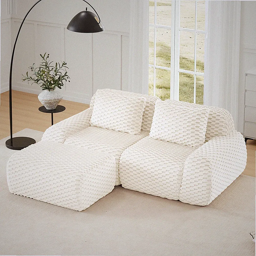 82" Modern L-Shaped Modular Sectional Sofa 2-Seater Couch Boneless Sofa wOttoman
