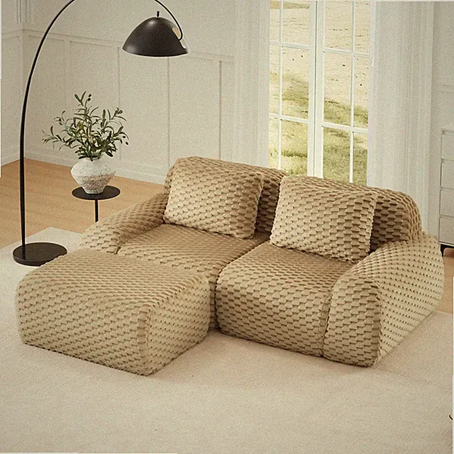 82" Modular Sectional Boneless Sofa Flannelette Upholstery 2Seater Couch Ottoman