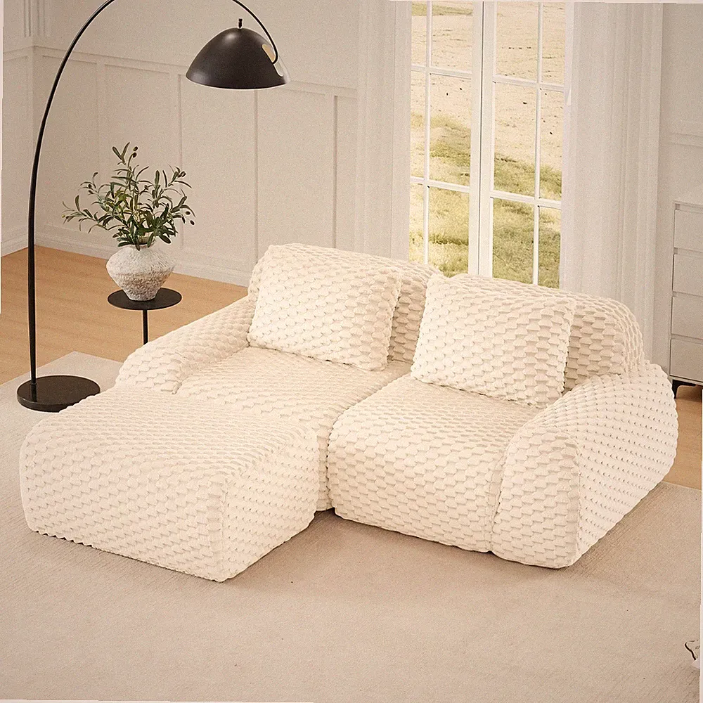 82" Modular Sectional Boneless Sofa Flannelette Upholstery 2Seater Couch Ottoman