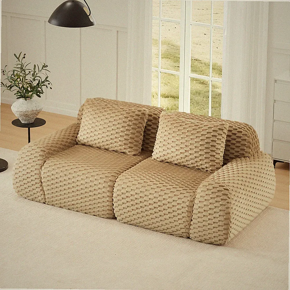 82" Modular Sectional Sofa, Flannelette Fabric, Light Camel, 2-Seater