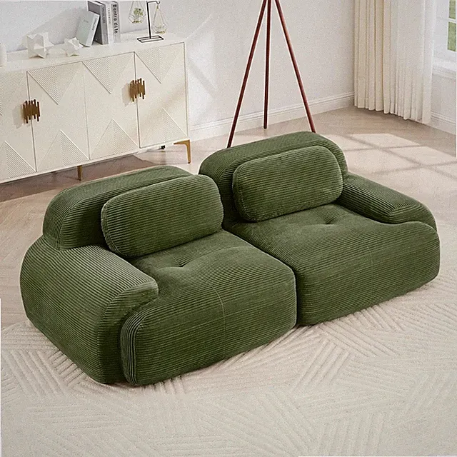 82" Oversized Green Corduroy Modular Loveseat Sofa with Cushions