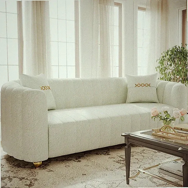 83.46" Fabric Couch for Living Room, Cute Modern Sofa with Gold Metal Sphere Leg
