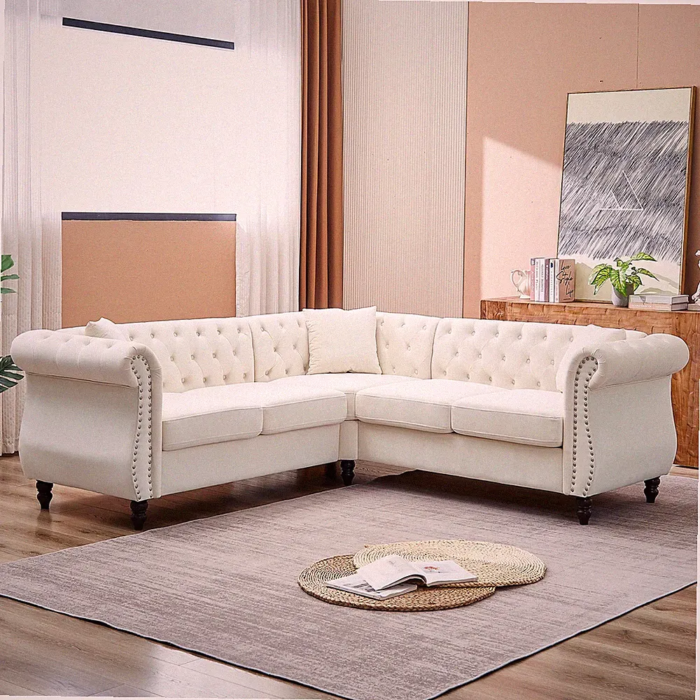 83.5-Inch 5-Seater Oversized L-Shaped Sectional Sofa Couch For Living Room Beige