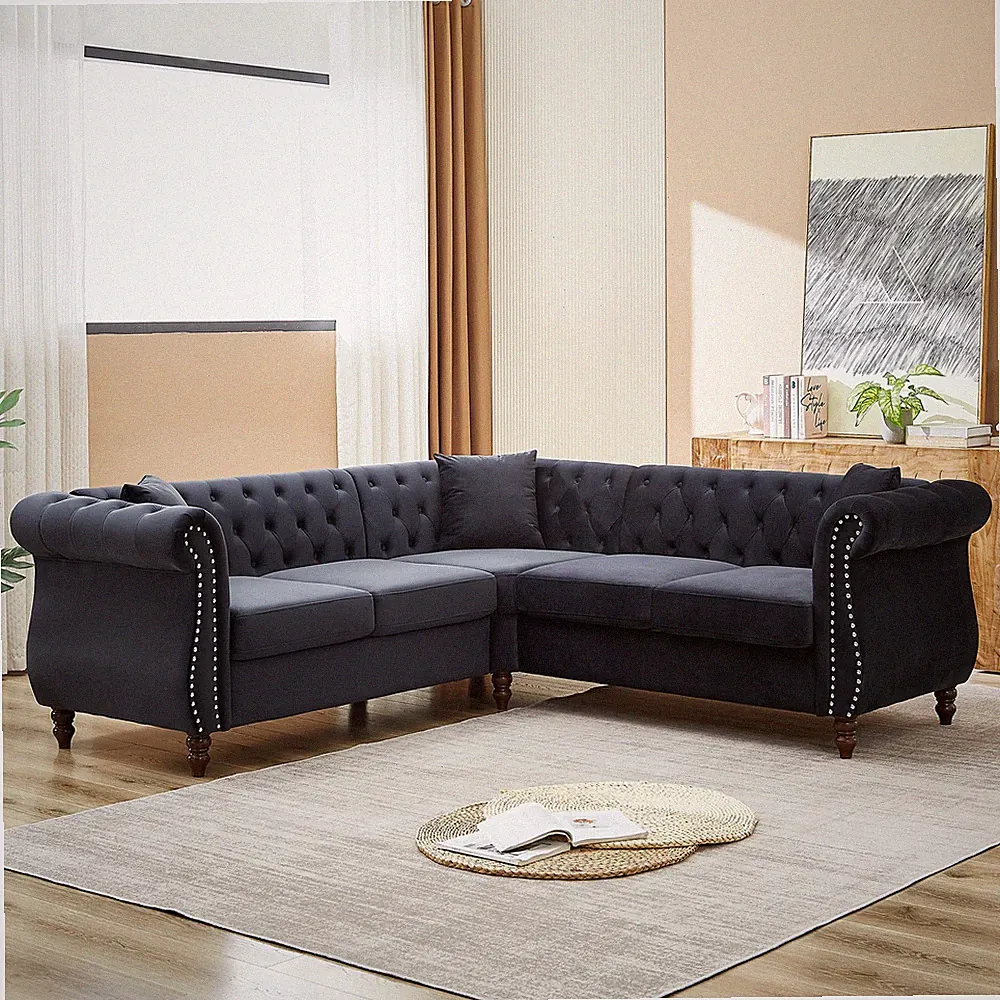 83.5-Inch 5-Seater Oversized L-Shaped Sectional Sofa Couch For Living Room Black
