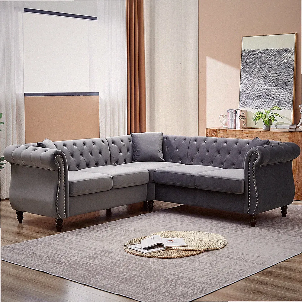 83.5-Inch 5-Seater Oversized L-Shaped Sectional Sofa Couch For Living Room Gray