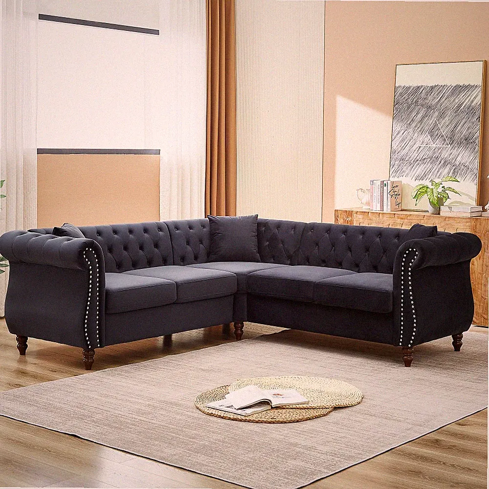 83.5" L-Shaped Corner Sectional Sofa 5 Seater w/ 3 Pillows