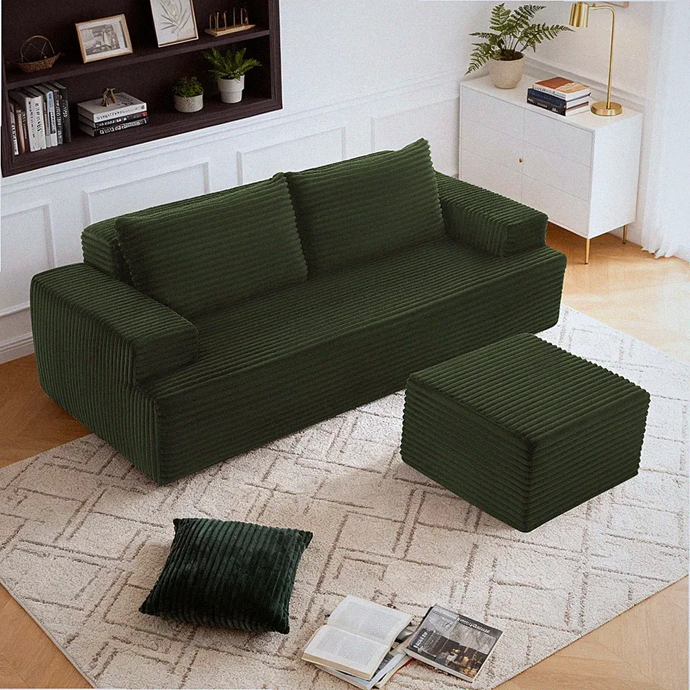 83.5" Modular Sectional Sofa, Convertible L-Shaped Corduroy Couches with Ottoman