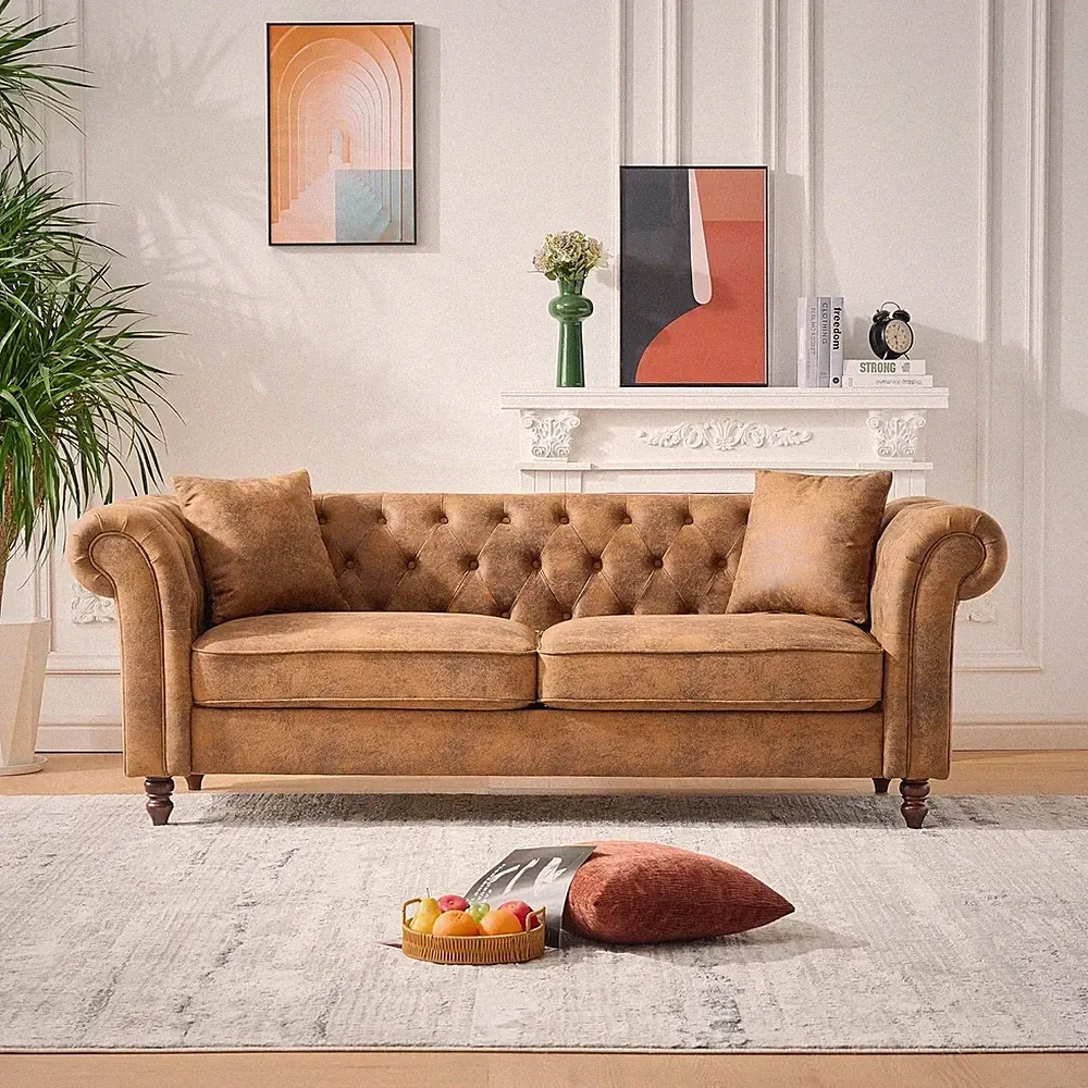 83"Chesterfield ‌tech Fabric Sofa 3 Seater Couch with Rolled Arms