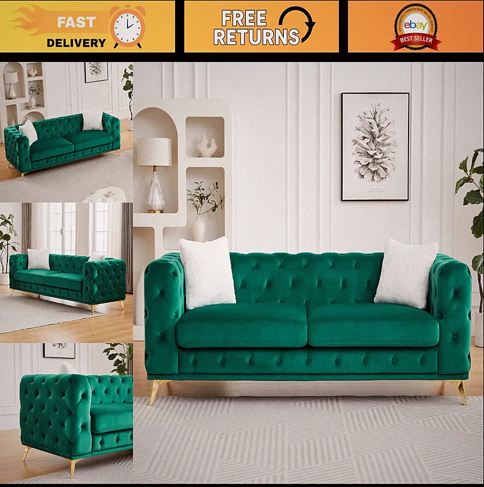 83” Luxury Velvet Chesterfield Sofa - Oversized Mid-Century 3-Seater Couch with