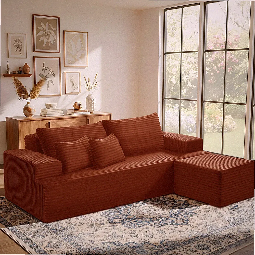 83" Modular Sectional Sofa Cloud Couch with Movable Ottoman Comfy Boneless Sofa