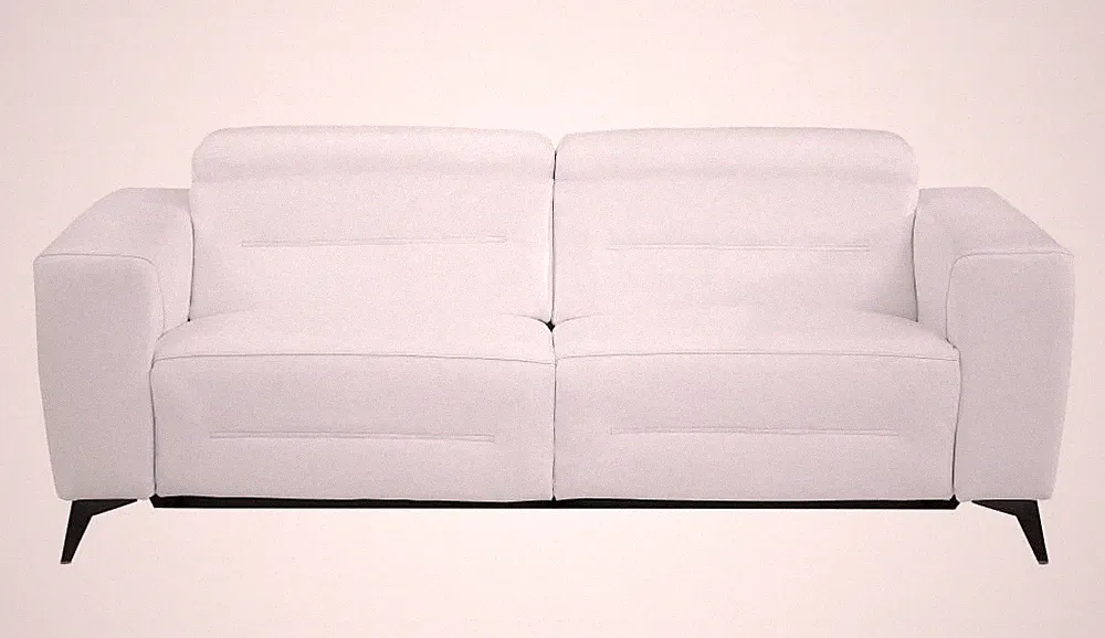 83 White Italian Leather USB Reclining Sofa With Black Legs