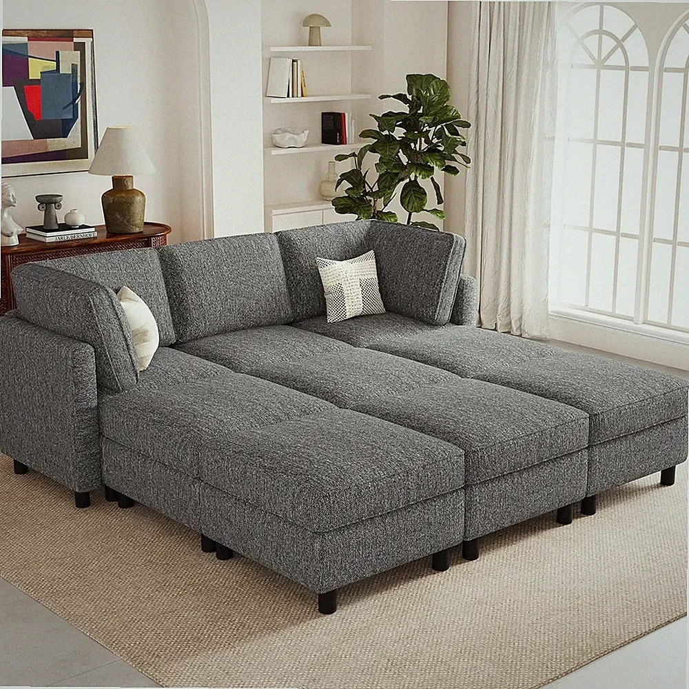 84.3" 9 Seats Sleeper Sofa Modular Sectional Sofa Washable Sectional Couches for