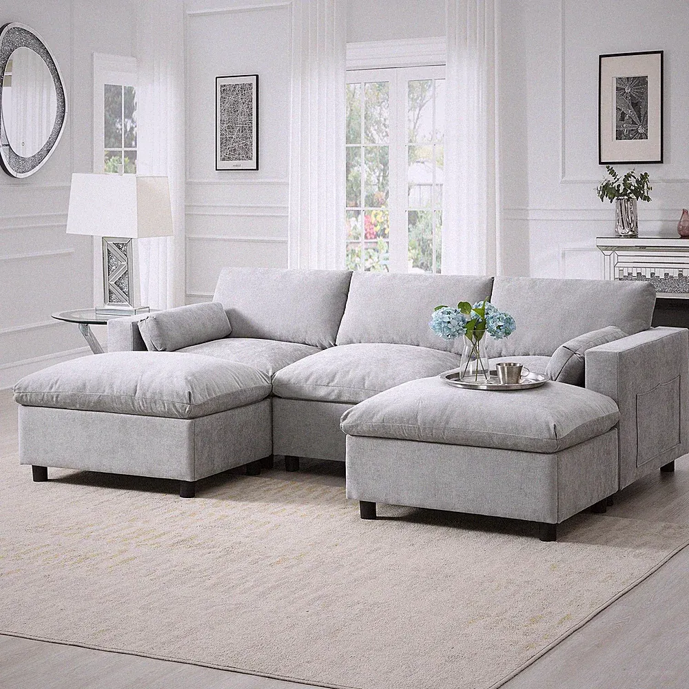 84.5'' Modular Sectional Sofa w/Storage Pockets,5 Seat U Shaped Chenille Couch S
