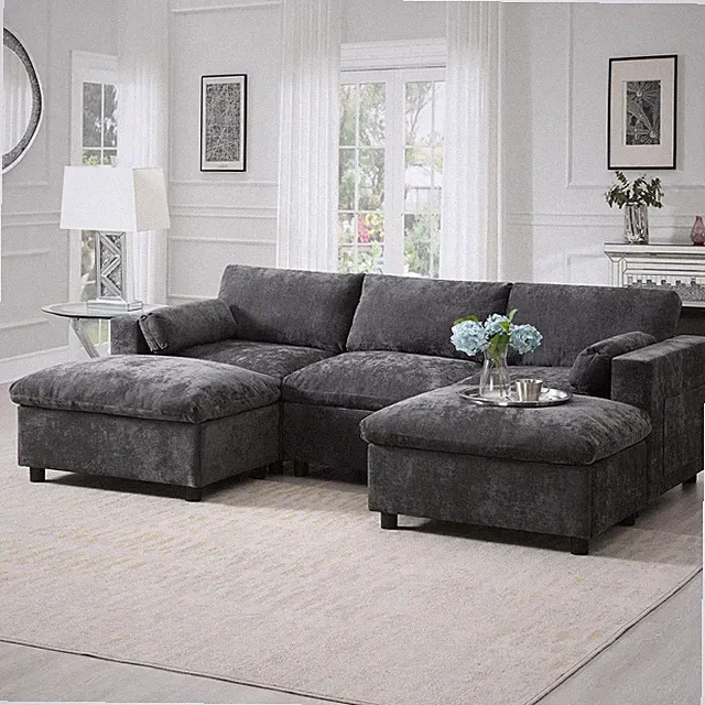 84.5'' Modular Sectional Sofa with Storage Pockets, 5 Seat U Shaped Chenille Co