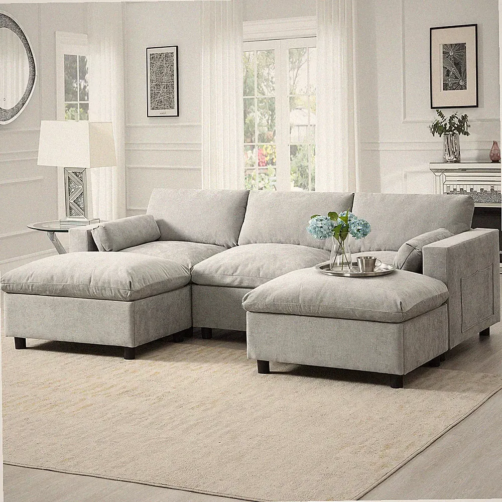 84.5'' Modular Sectional Sofa with Storage Pockets, 5 Seat U Shaped Chenille Cou