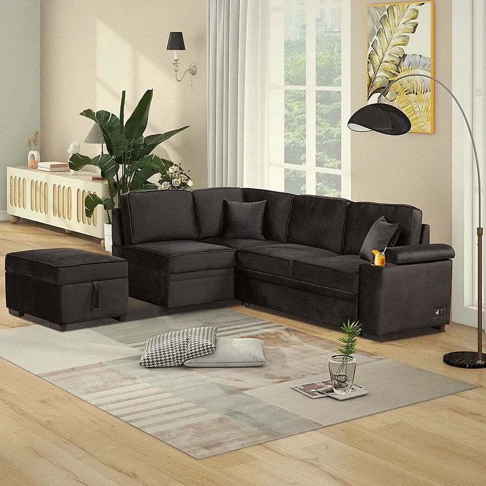 84.75" Sleeper Sofa Bed,2 in 1 Pull Out sofa bed L Shape Couch with Storage Otto
