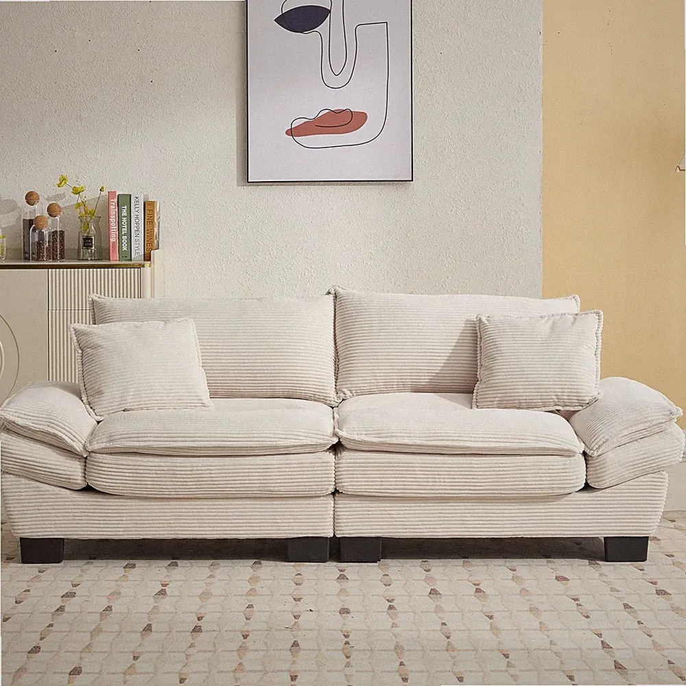 84" Corduroy Modular Deep Seat Loveseat Sofa Comfy w/ Pillows for Apartment