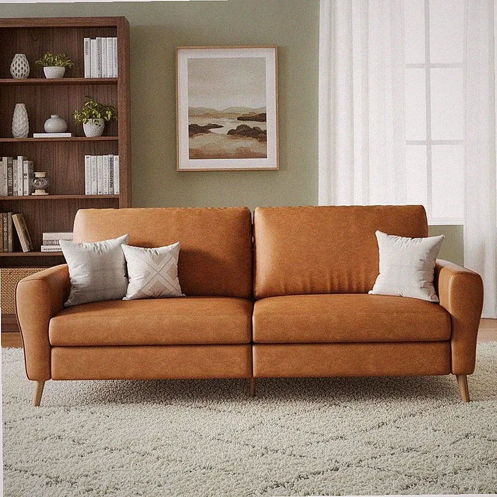 84 in Mid-Century Modern Faux Leather Convertible Futon Sofa Bed Couch 3-Seater