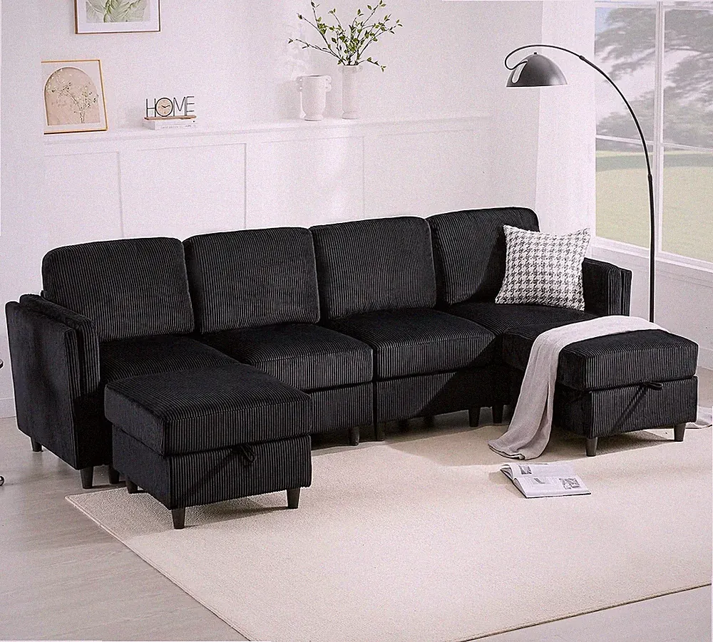 84 Inch Sectional Couch, Convertible 6 Seat U Shaped Couch with Storage, Modular