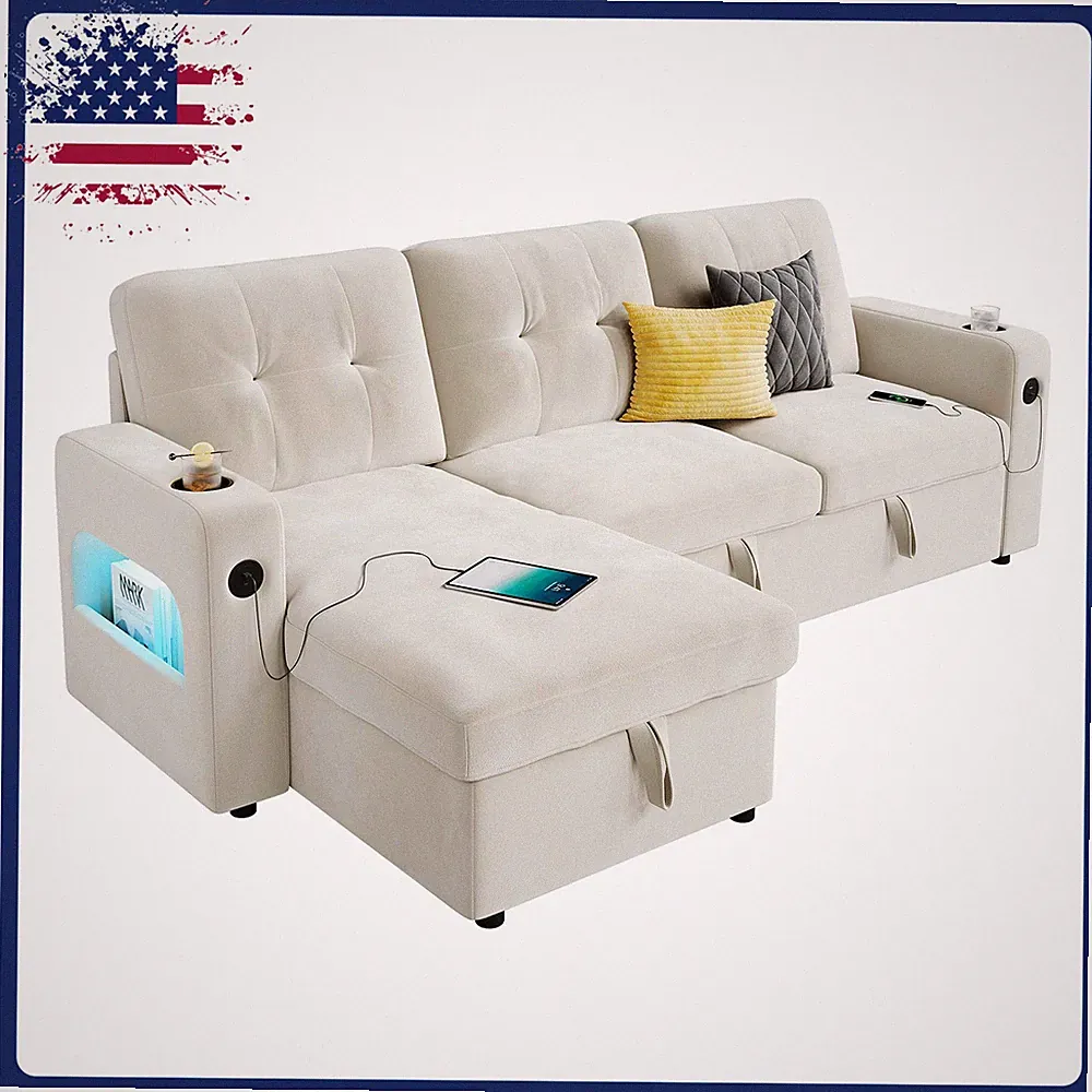 84 Inch Sectional Sleeper Sofa with Pull Out Bed Convertible Couch with Storage
