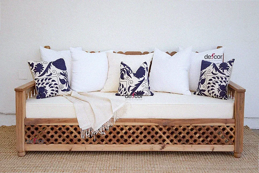 84" Long Reclaimed Moroccan Teak Mousharabi Daybed, Mousharabi Lattice Sofa Bed