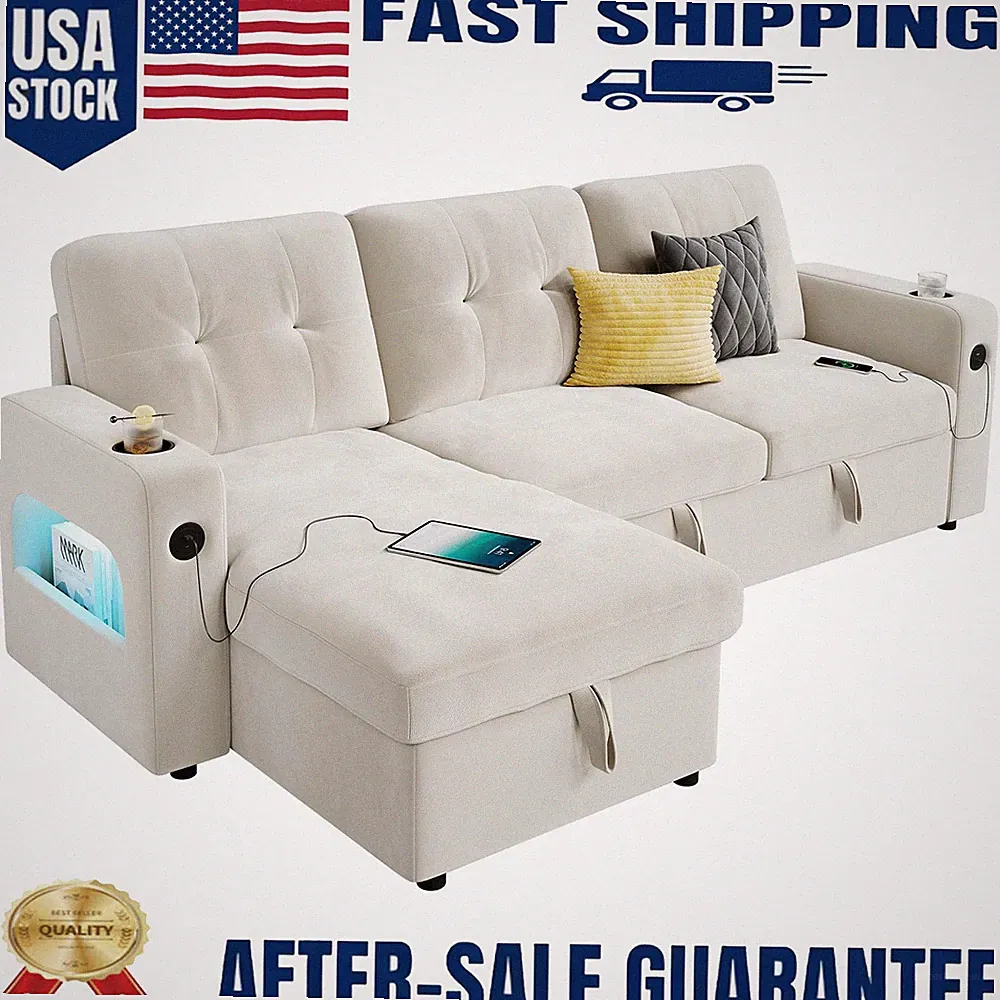 84'' Sleeper Sofa Couch L-Shaped Couches Convertible Pull Out Sofa Bed w/Storage