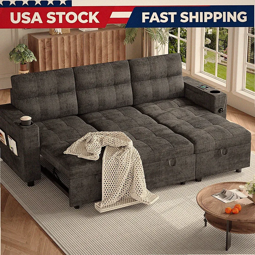 livin room sofa bed dark gray sectional polyester l shape