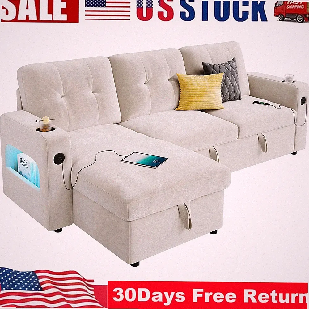 84" Sofa Bed Sleeper Pull Out 2 in 1 Sectional Sleeper Sofa Couches with Storage