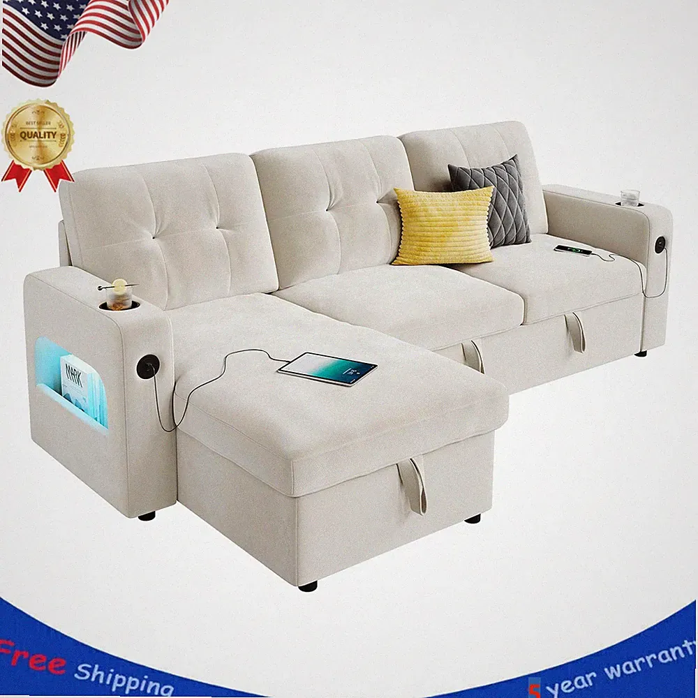 84" Sofa Bed, Sleeper Sofa with Storage, Pull Out Couch with Charging Station