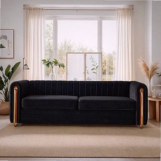 84" Velvet Deep Channel Tufted Sofa with Back Cushions and Rolled Arms, Modern S
