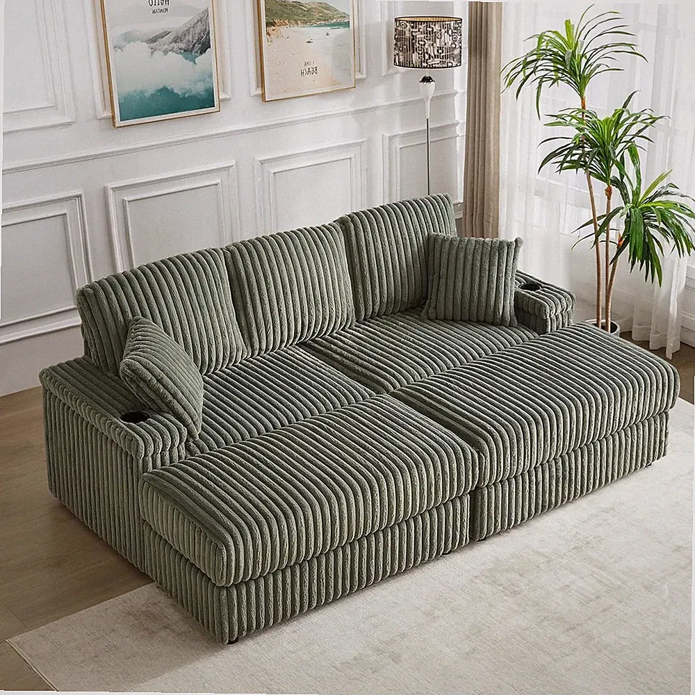 84"W Corduroy Upholstered Cloud Modular Sectional Sofa 3 Seater Chaise Lounge