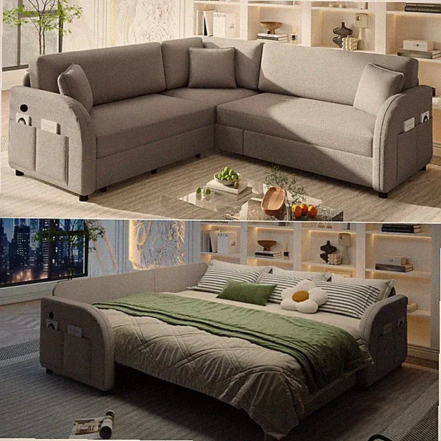 85.1" L-Shaped Sofa Couch with Pull-Out Bed,Oversize Convertible Sleeper Sofa