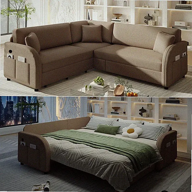 85.1" L-Shaped Sofa Couch with Pull-Out Bed,Oversize Convertible Sleeper Sofa w