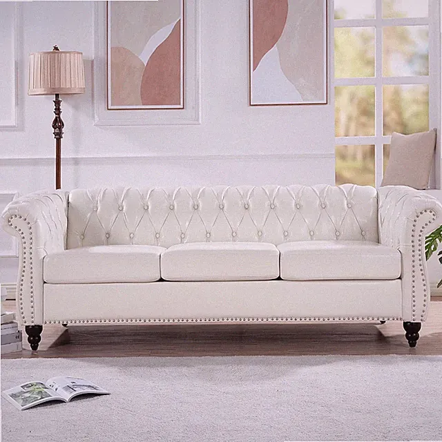 85" Chesterfield Fabric 3 Seater Couch Furniture,Upholstered Sofa with Tufted Ba