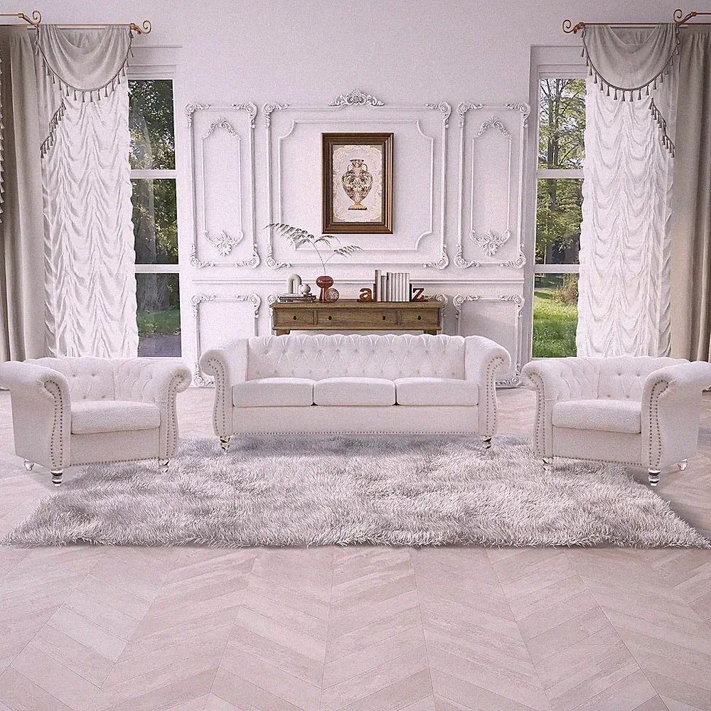 85" Chesterfield Teddy 3 Seater Couch-2 Set 39" Single Chair Set Furniture,Uphol