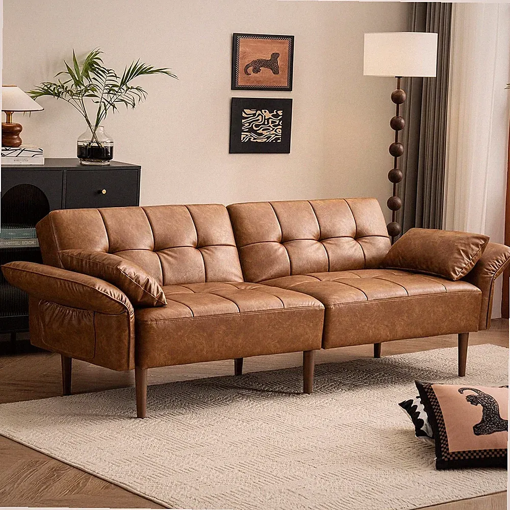 85” Futon Sofa Bed, Sleeper Sofa, Small Couch with Storage Adjustable Armrests P