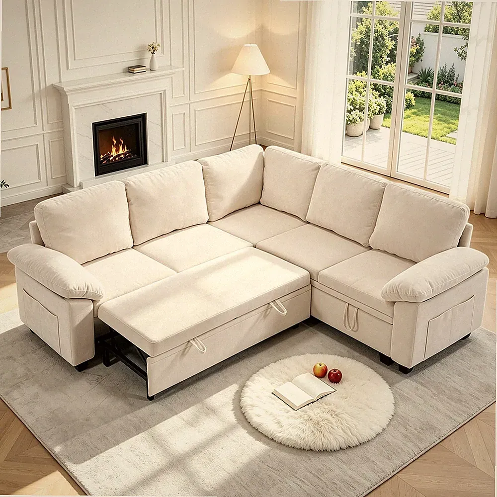 85 Inch Modular Sectional Sleeper Sofa with Pull Out Bed,L Shaped 5 Seat Sect...
