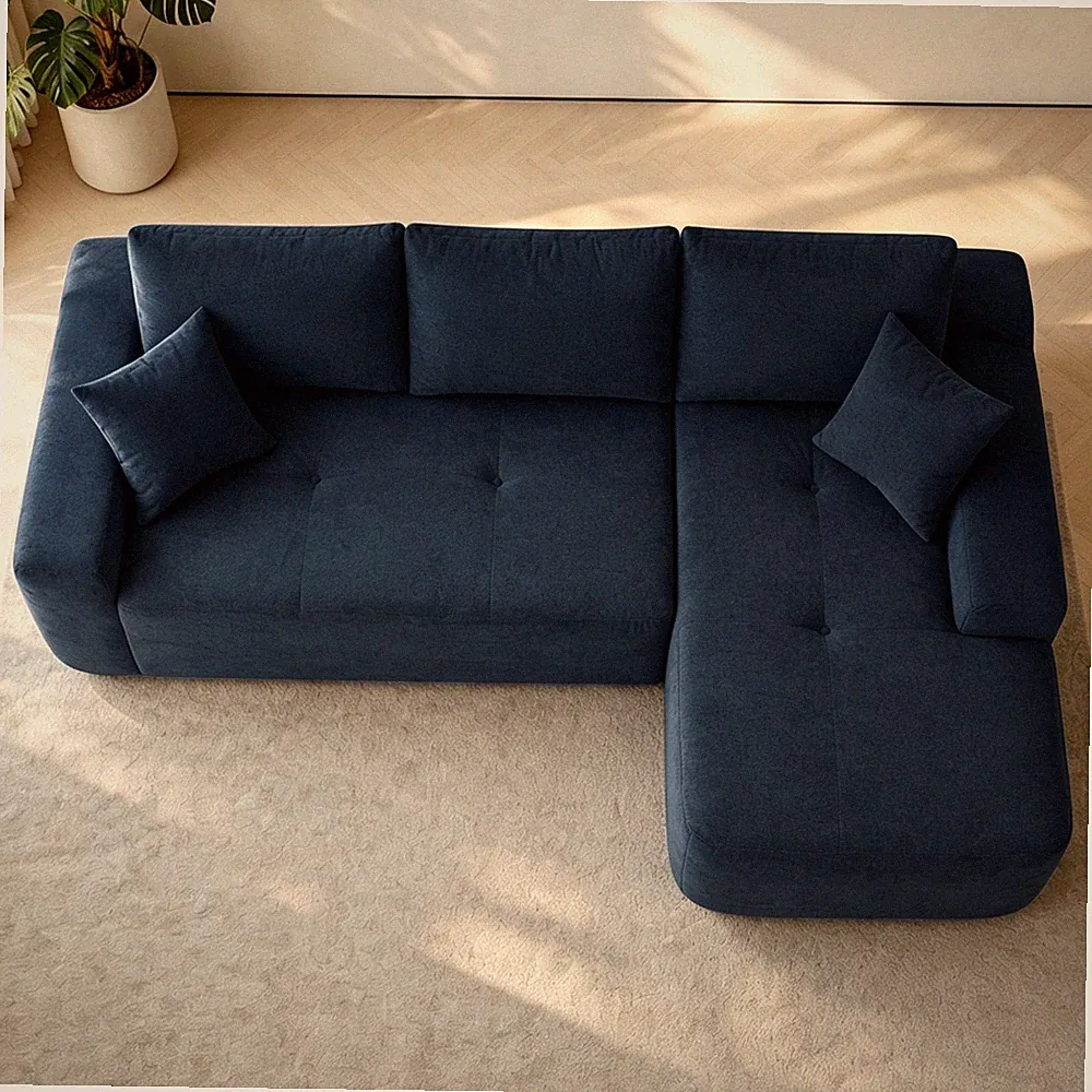 85" L-Shape Modular Sectional Sofa, Blue Cotton Linen Upholstery